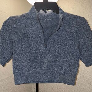 ECHT Heather Blue Seamless Half-Zip Cropped Top, Size: medium